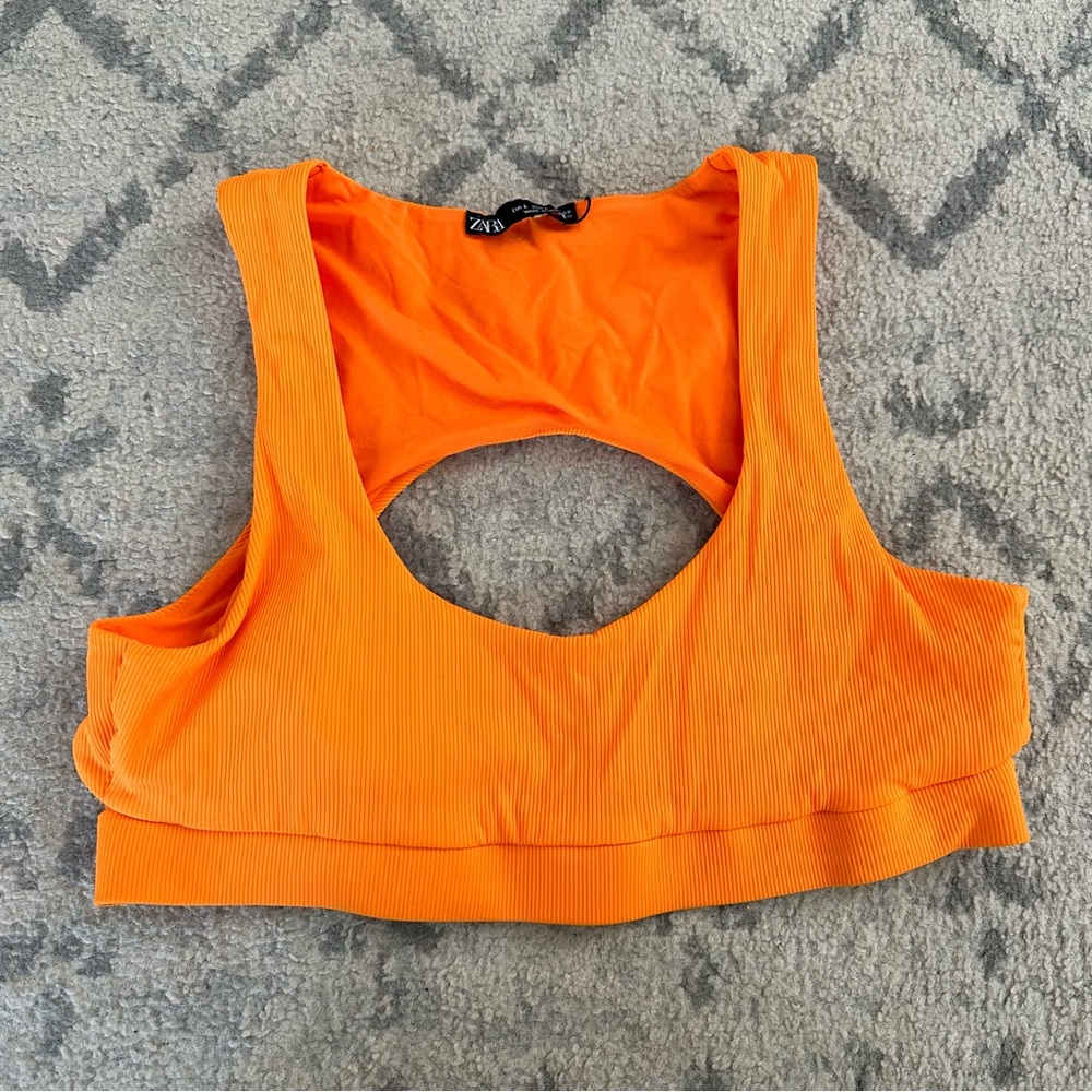Zara Swimwear Orange Open Back Bikini Top size Large